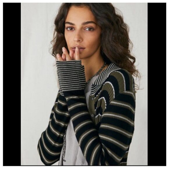 NEW Free People Vista Cardi Striped Midi Sweater Dress Button Front Size XS - Picture 2 of 11